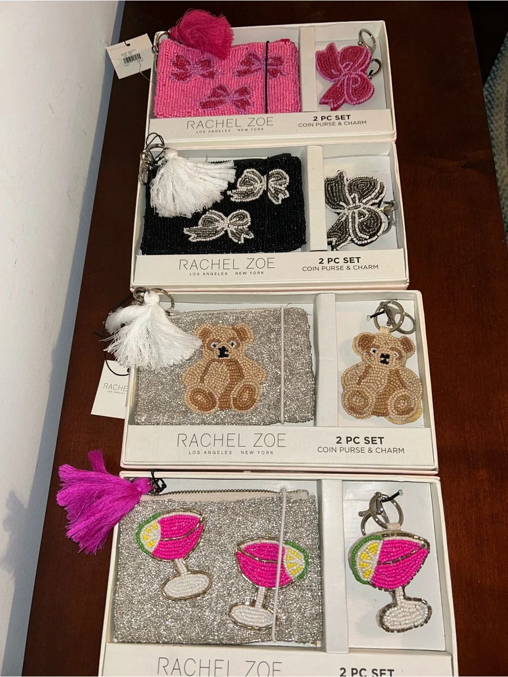 NIB Rachel Zoe Beaded Coin Purse & Charm Sets